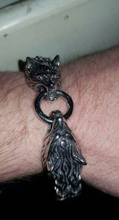 Customer photo review of WorldNorse Wolf Head Viking Titanium Steel Strengthen Bracelet