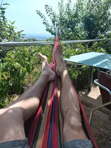 Customer photo review of Striped Canvas Hammock – Single & Double Outdoor Sleeping Swing