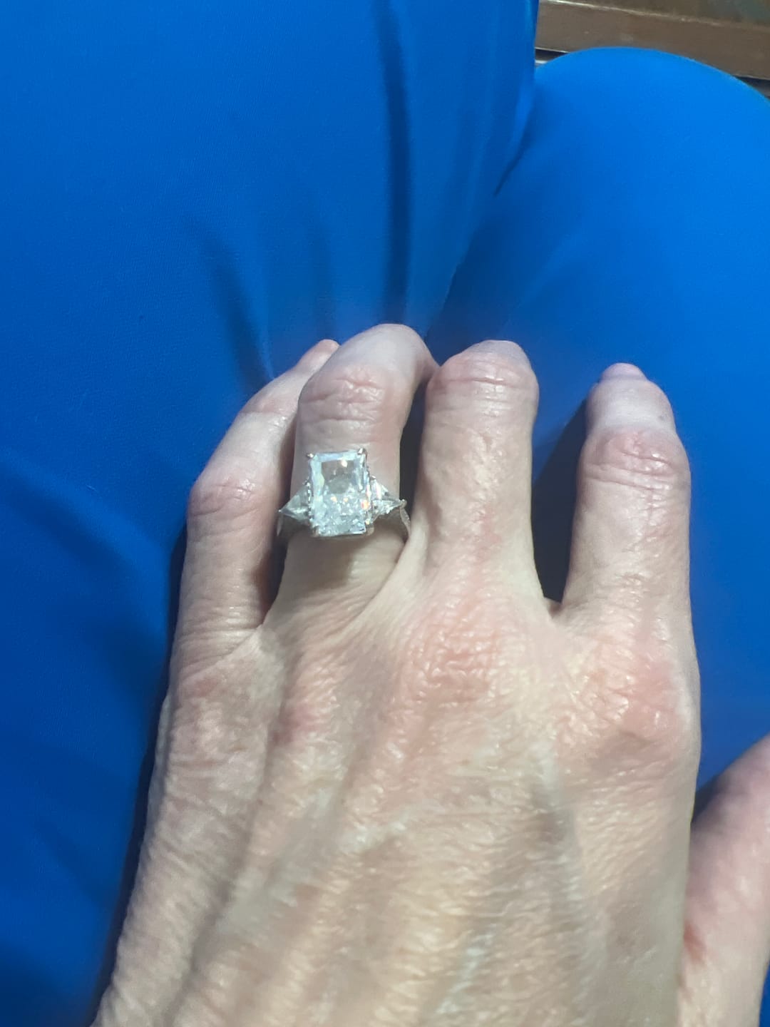 Customer photo review of S925 5.0Ct Radiant Cut Wedding Ring Set Gold Plated Side Stone Engagement Rings With Pavé Jacket Wedding Band