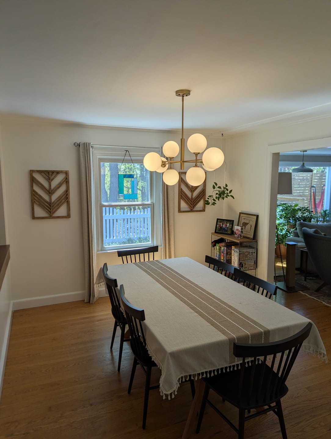 Customer photo review of 8-Light Linear Sputnik Frosted Glass Globe Chandelier