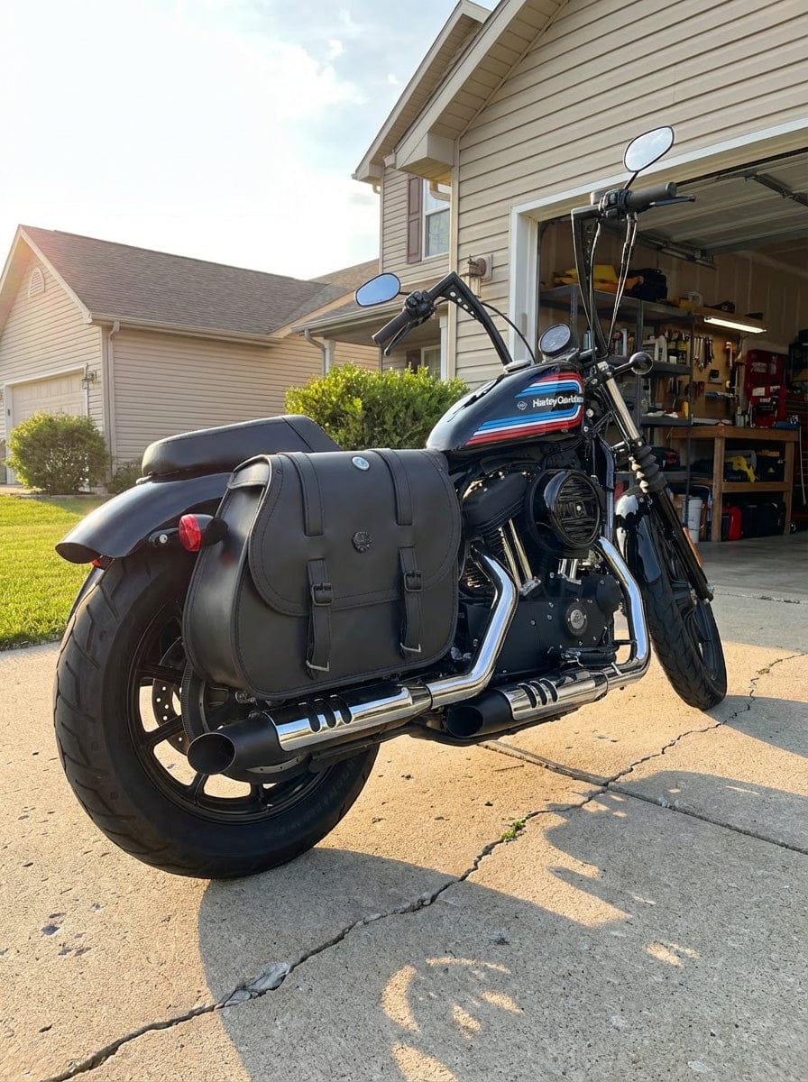 Customer photo review of 30L - Ghost Large Shock Cutout Motorcycle Saddlebags For Harley Sportster 1200 Iron XL1200NS