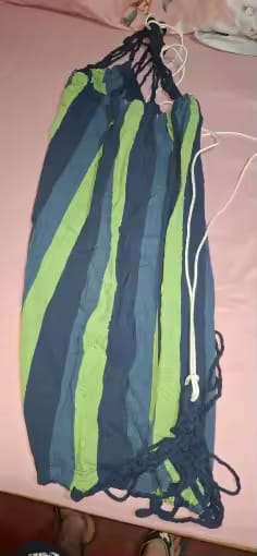Customer photo review of Striped Canvas Hammock – Single & Double Outdoor Sleeping Swing