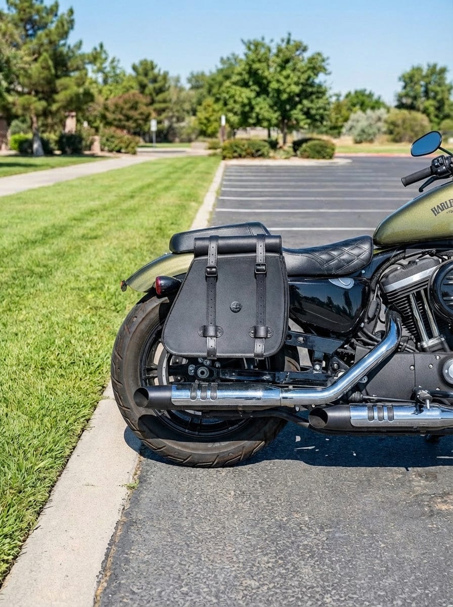 Customer photo review of 35L - Ghost Large Roll-Top Shock Cutout Saddlebags For Harley Sportster 883 Iron XL883N