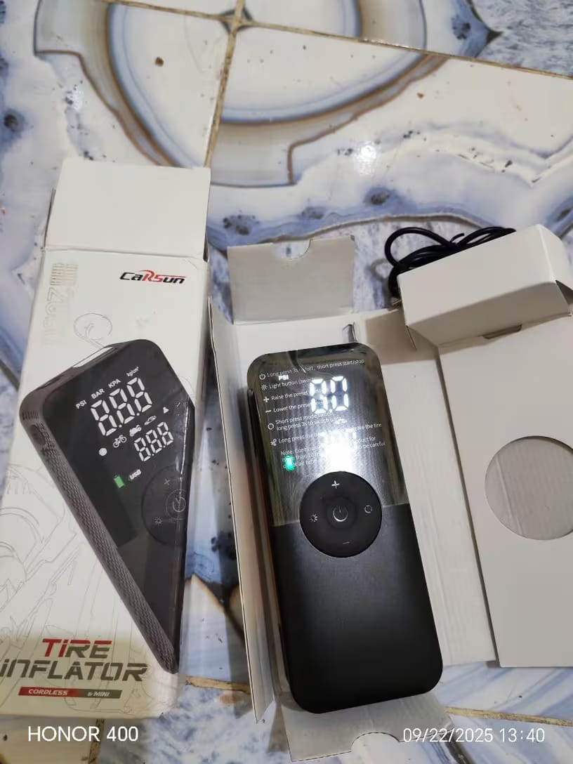Customer photo review of Cordless Tire Inflator – Portable Digital Air Pump & Power Bank
