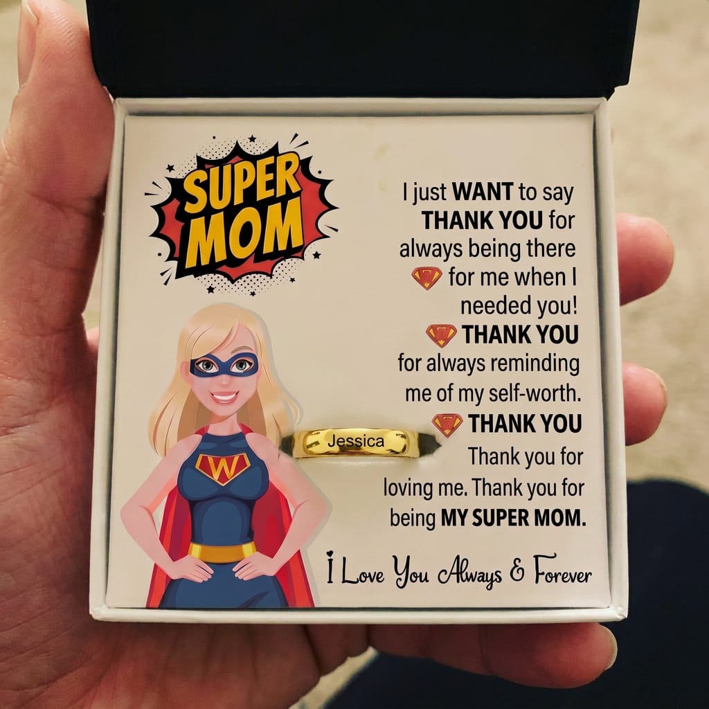 Customer photo review of "Super Mom! Thank You!" - Mother's Day Engraved Ring with Message Card