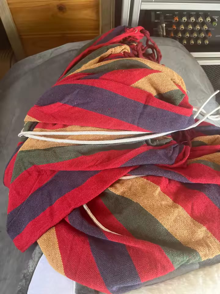 Customer photo review of Striped Canvas Hammock – Single & Double Outdoor Sleeping Swing