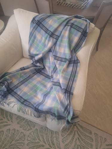 Customer photo review of Brand New English Pastel Blue and Green Checked Luxury Woven Cashmere Blanket
