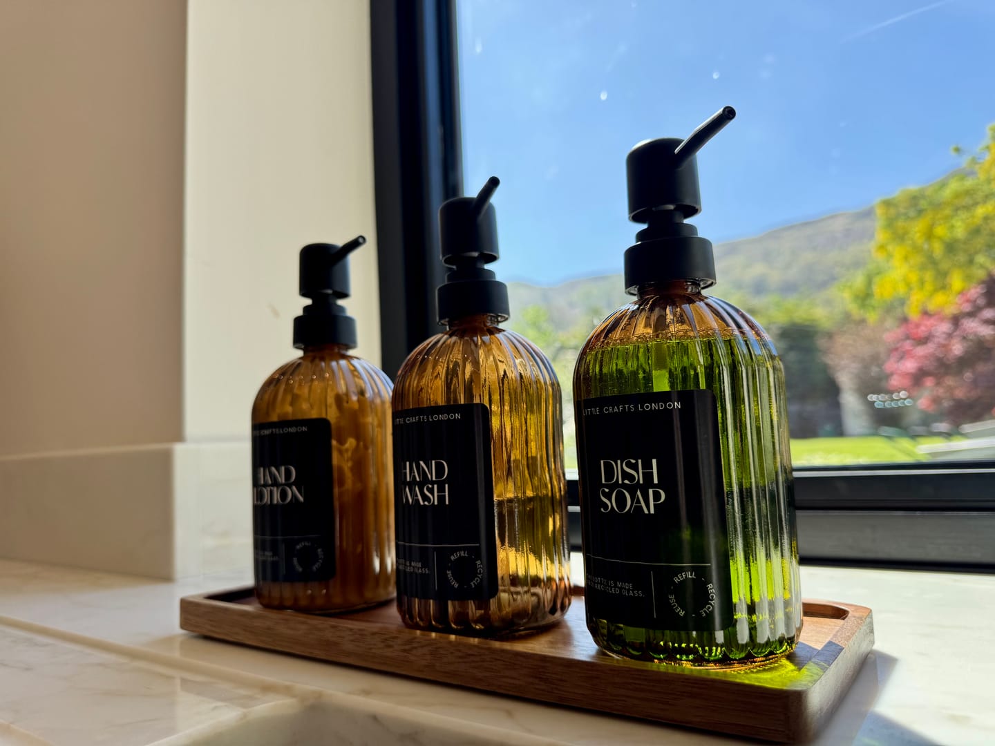Customer photo review of Ribbed Glass Amber Soap Dispenser 500 ML