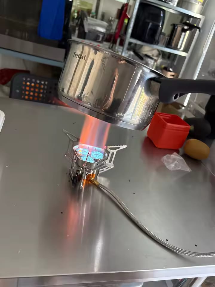 Customer photo review of 3-Head 5800W Folding Gas Camping Stove – Portable Backpacking Burner