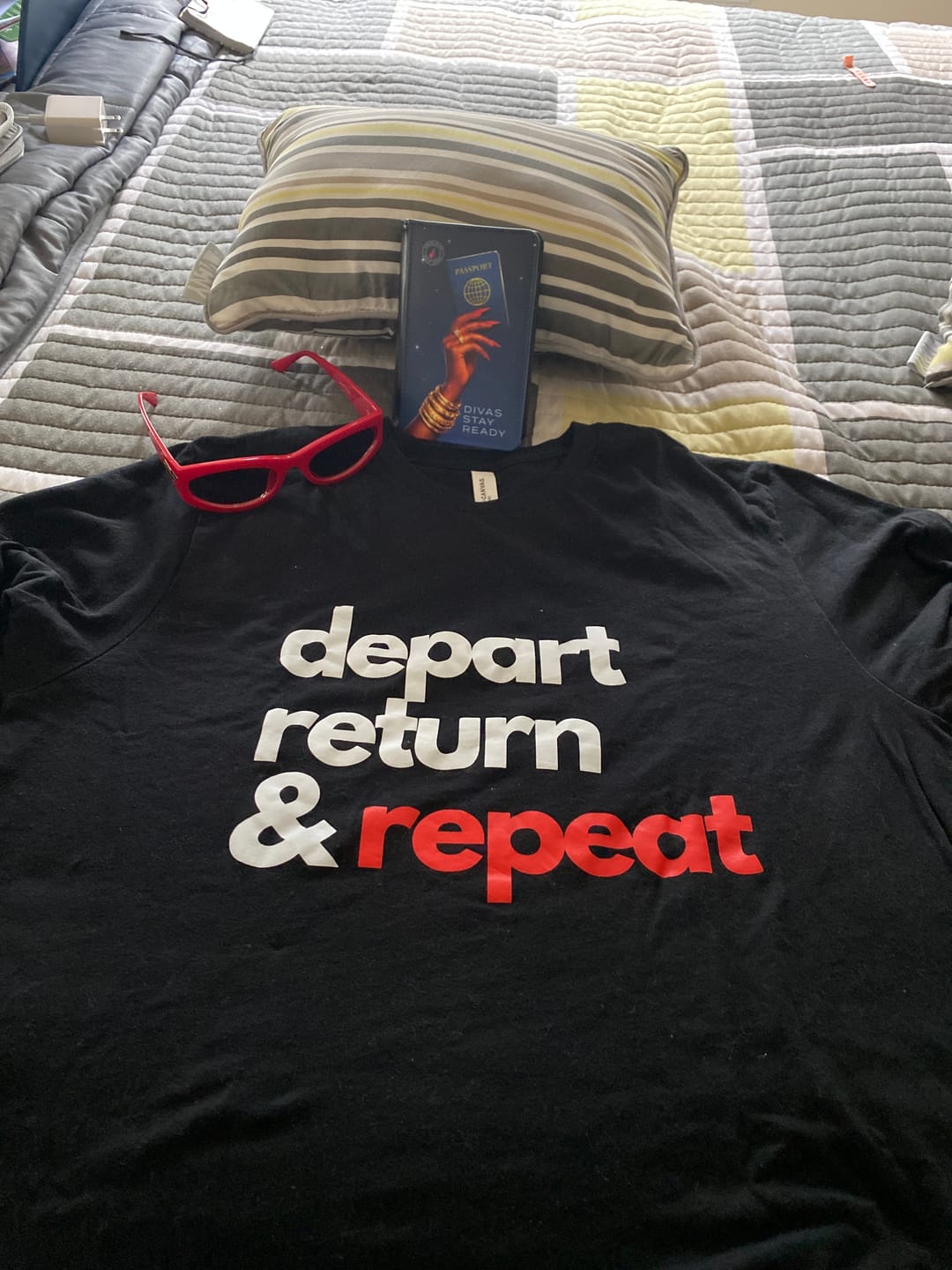 Customer photo review of Depart Return Repeat Black Unisex Long Sleeve Tee