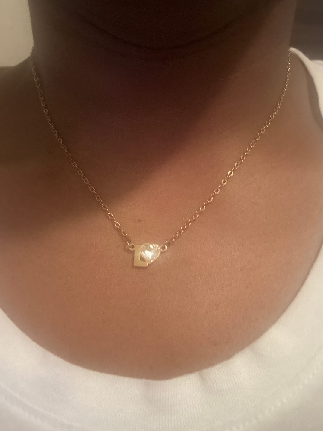 Customer photo review of Initial Heart Birthstone Necklace
