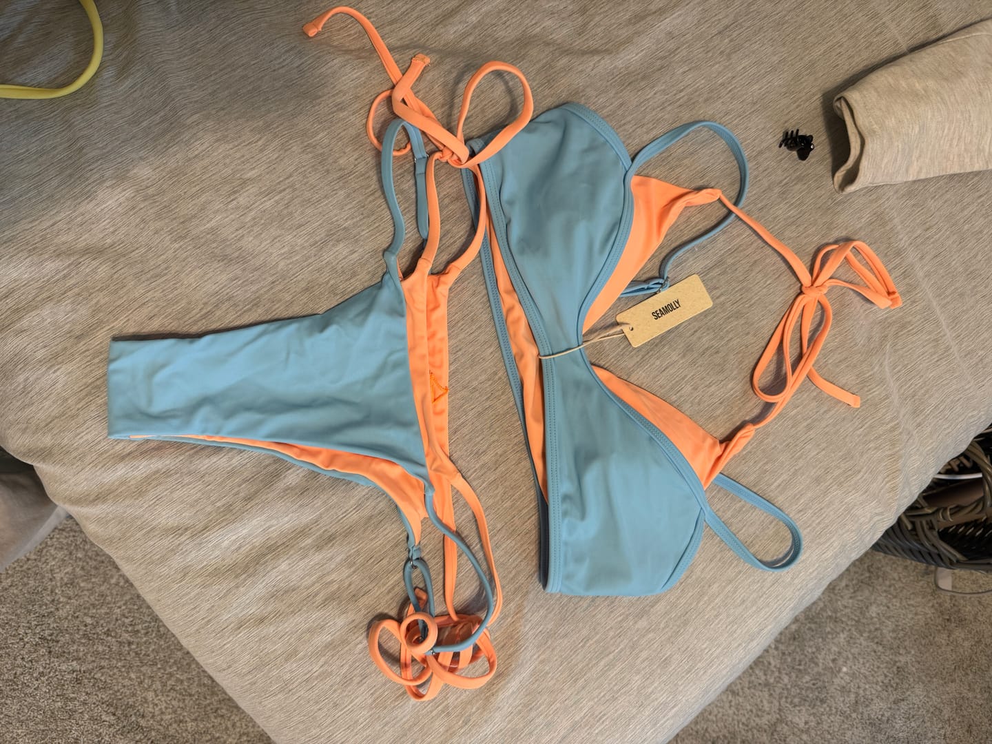 Customer photo review of Seamolly Colorblock Two Tone Tie Side Double Layer Bikini Set