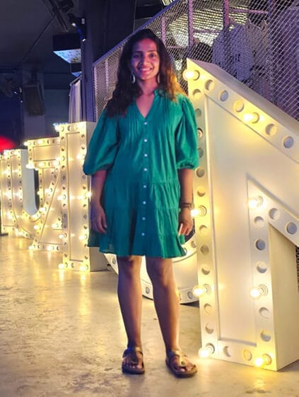 Customer photo review of Anna Forest Green Cotton Midi Dress
