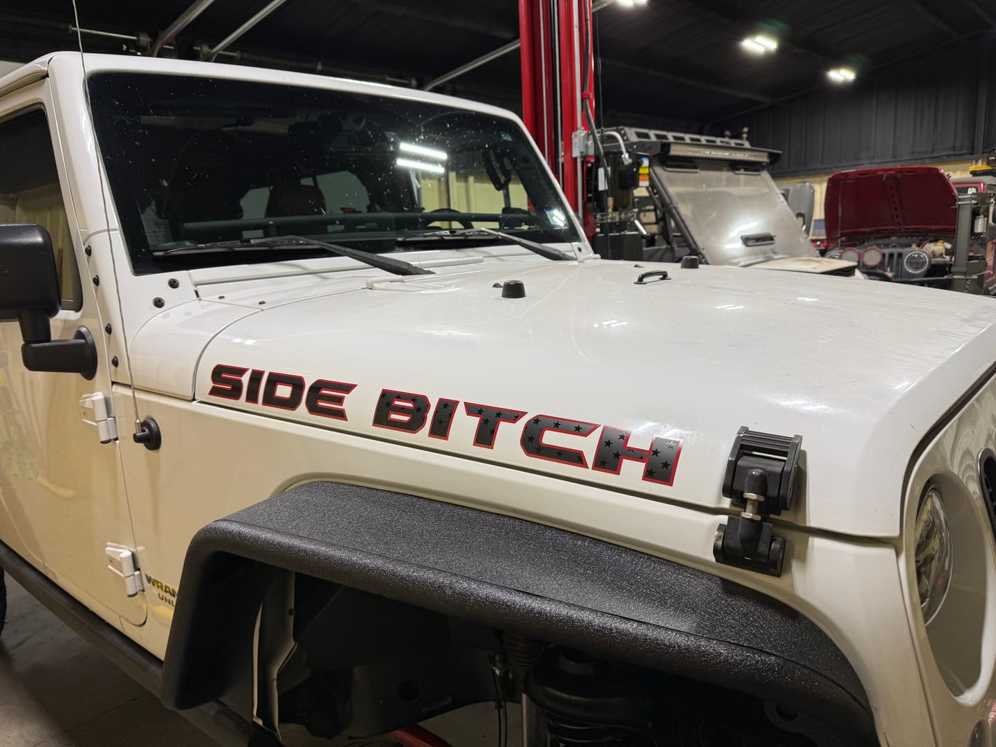 Customer photo review of Premium Black Flag Hood Lettering | Set of 2