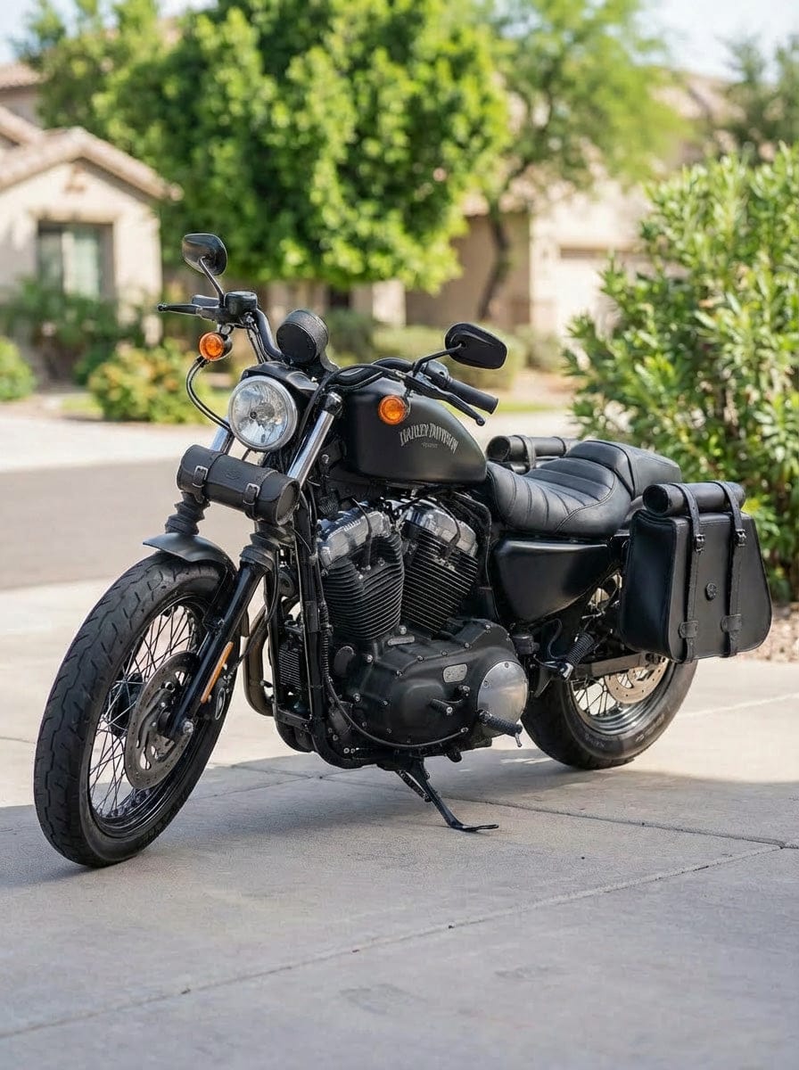 Customer photo review of 35L - Ghost Large Roll-Top Shock Cutout Saddlebags For Harley Sportster 883 Iron XL883N