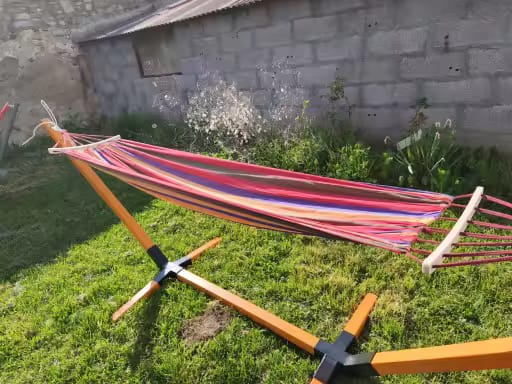 Customer photo review of Striped Canvas Hammock – Single & Double Outdoor Sleeping Swing