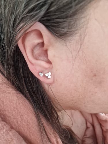 Customer photo review of World's First Pear Cut Lab Grown Diamond Sleep Stud Earrings