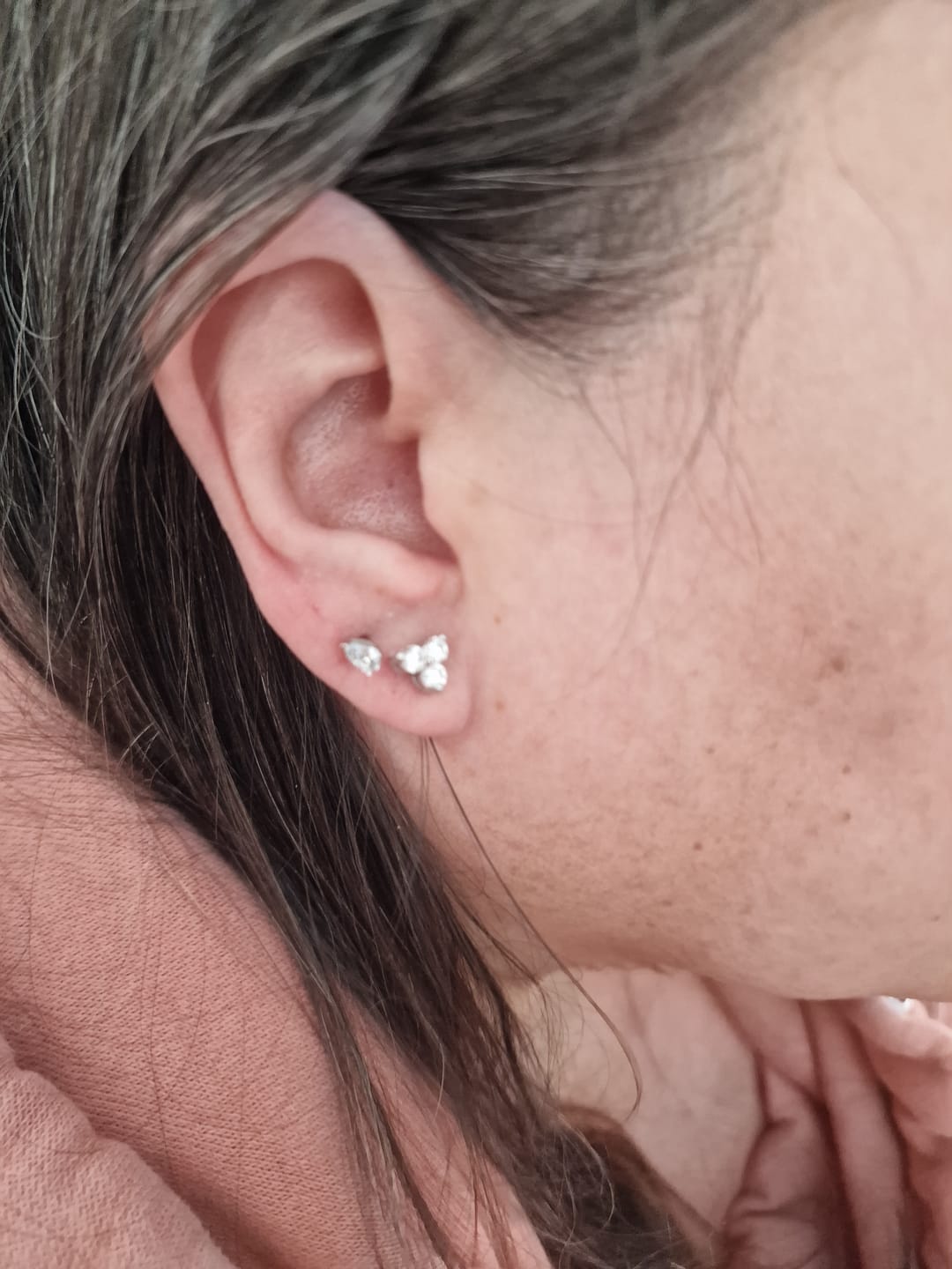 Customer photo review of World's First Pear Cut Lab Grown Diamond Sleep Stud Earrings