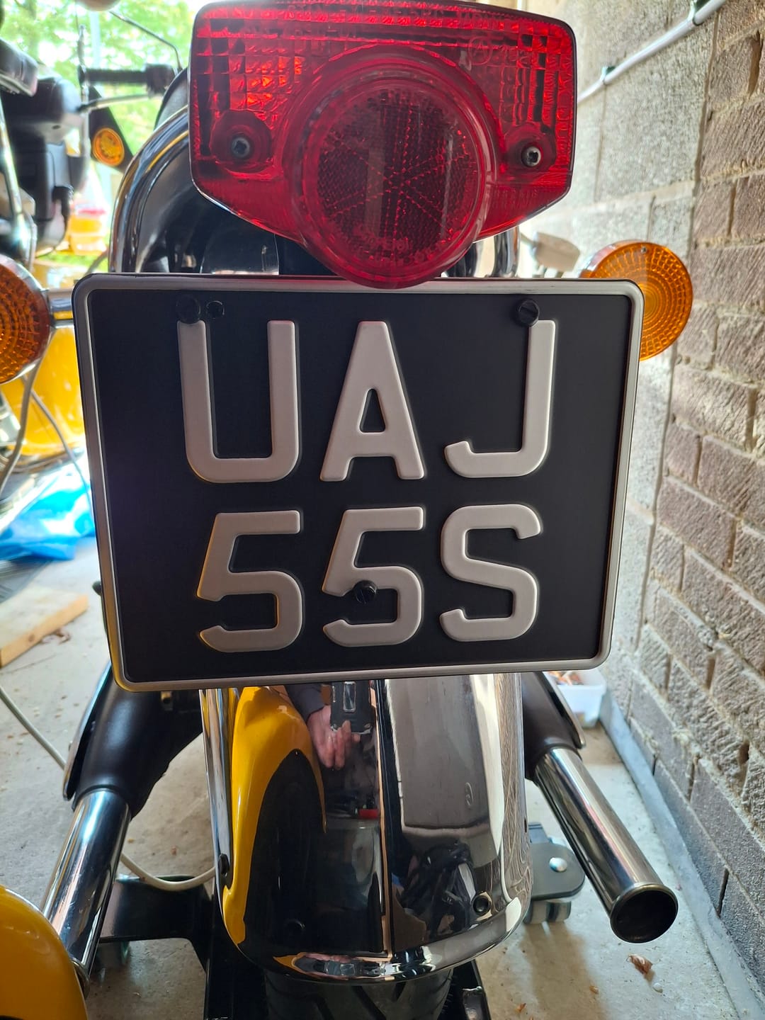 Customer photo review of Classic Metal Pressed Motorcycle Number Plate - 9 x 7 Inches