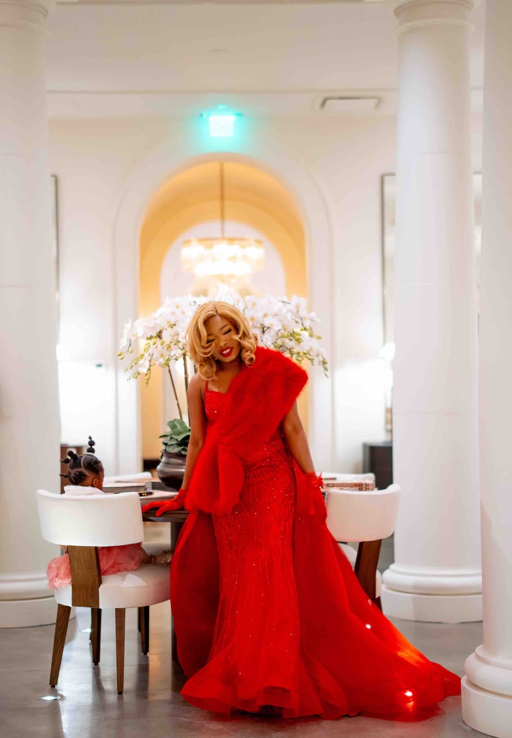 Customer photo review of Ladivine CD863 Floor Length Fitted Beaded Tulle Fabric Red Carpet Gown