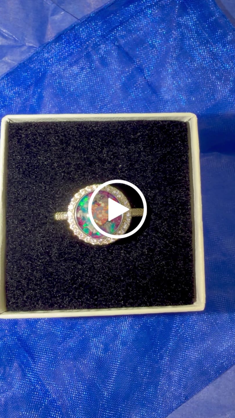 Customer video review of Bedazzled Circle with Heart Opal Cremation Ring