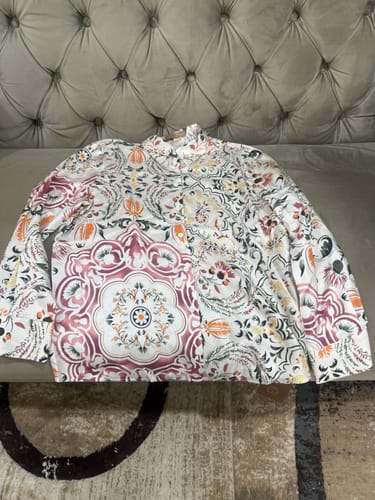 Customer photo review of Artistic Floral Print Silk Blouse