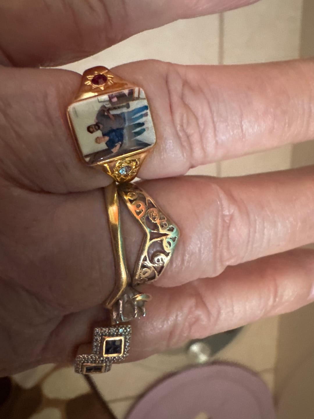 Customer photo review of Personalized Couple Photo Birthstone Custom Ring