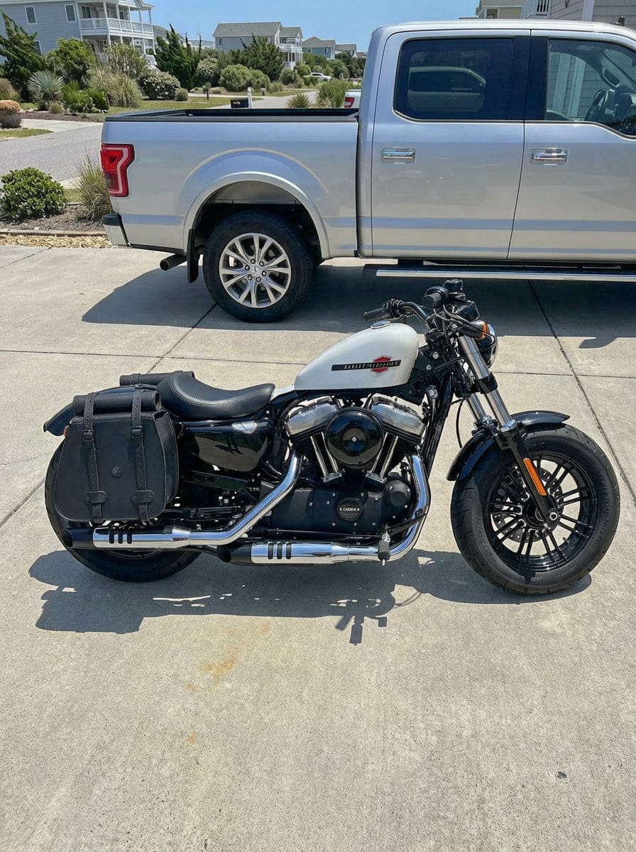 Customer photo review of 35L - Ghost Large Roll-Top Shock Cutout Saddlebags For Harley Sportster Forty Eight XL1200X