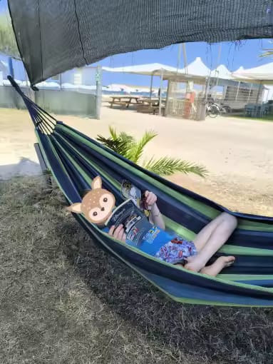 Customer photo review of Striped Canvas Hammock – Single & Double Outdoor Sleeping Swing