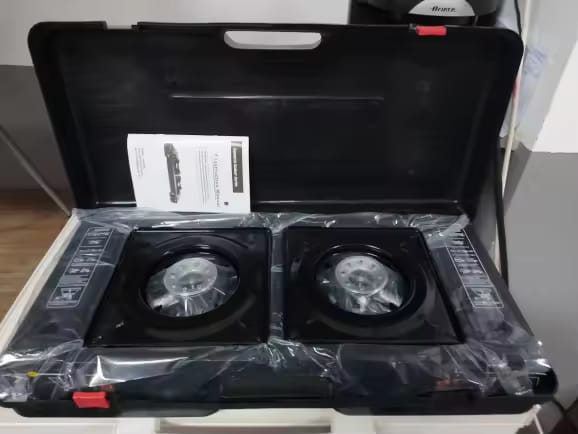 Customer photo review of 2500W Tragbarer 2-Flammen-Campingkocher mit Grillschale & Tragetasche