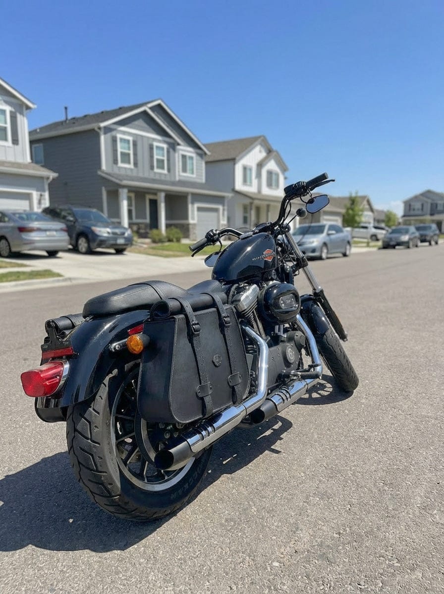 Customer photo review of 35L - Ghost Large Roll-Top Shock Cutout Saddlebags For Harley Sportster Forty Eight XL1200X