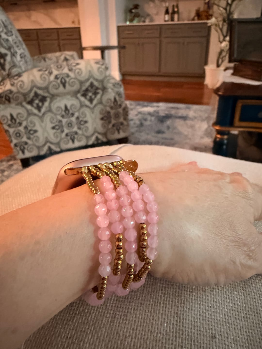 Customer photo review of Rose Quartz Radiance Stretch Apple Watch Strap