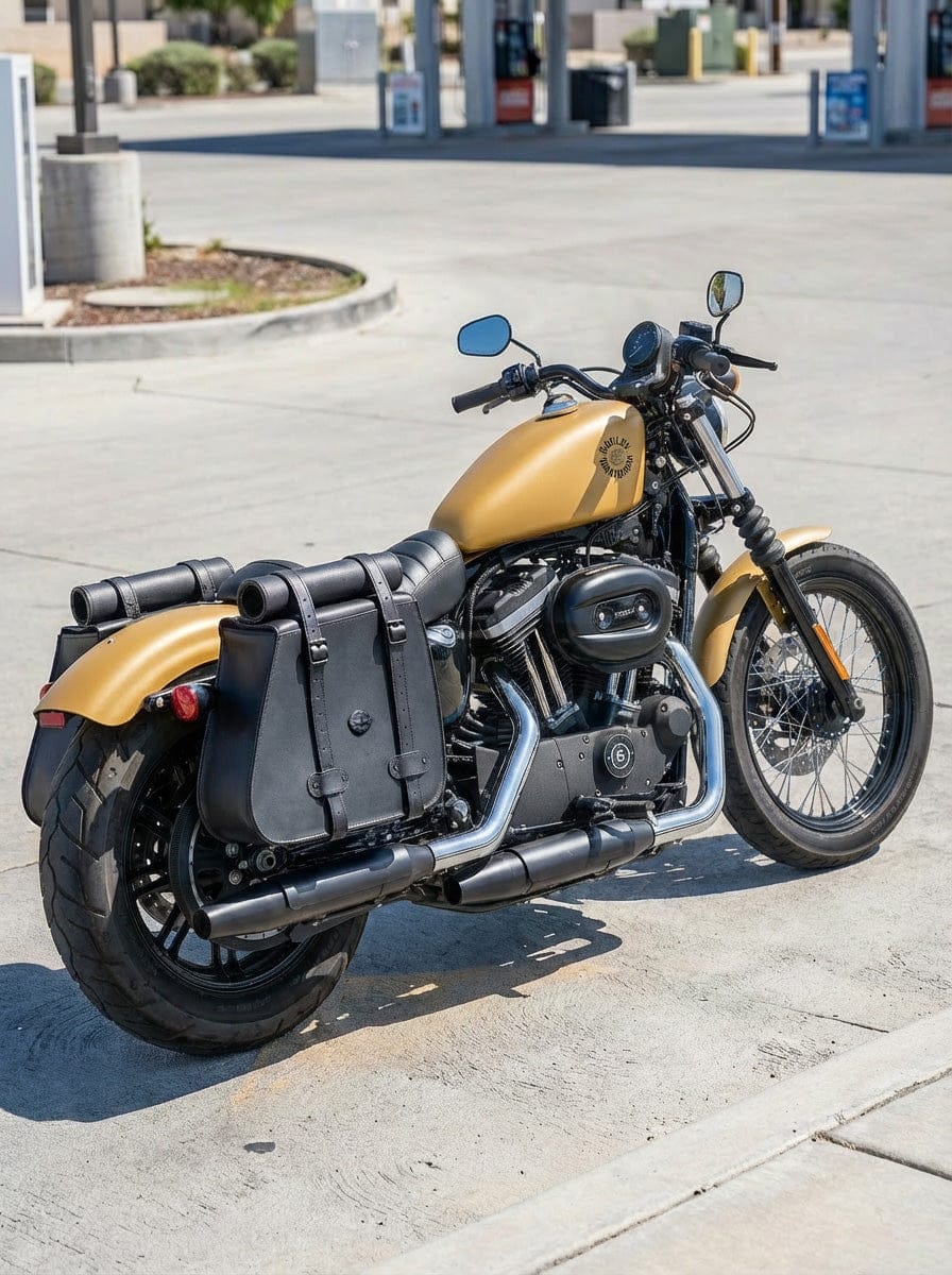 Customer photo review of 35L - Ghost Large Roll-Top Shock Cutout Saddlebags For Harley Sportster 883 Iron XL883N