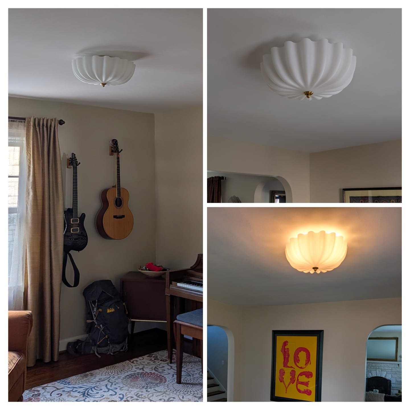 Customer photo review of Modern 3-Light Ivory White Daisy Glass Semi-Flush Mount