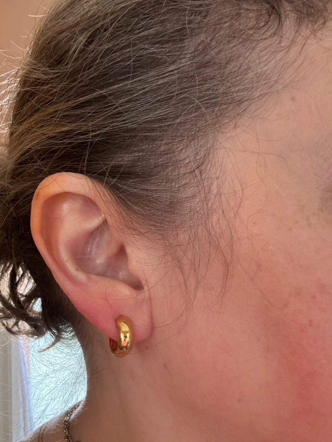 Customer photo review of Simple Huggie Clip On Earrings in Gold