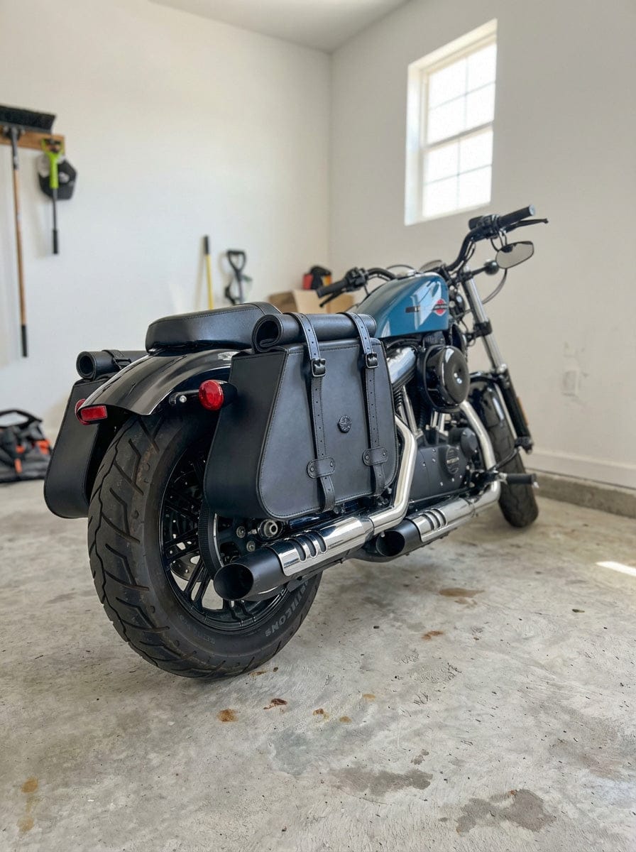 Customer photo review of 35L - Ghost Large Roll-Top Shock Cutout Saddlebags For Harley Sportster Forty Eight XL1200X