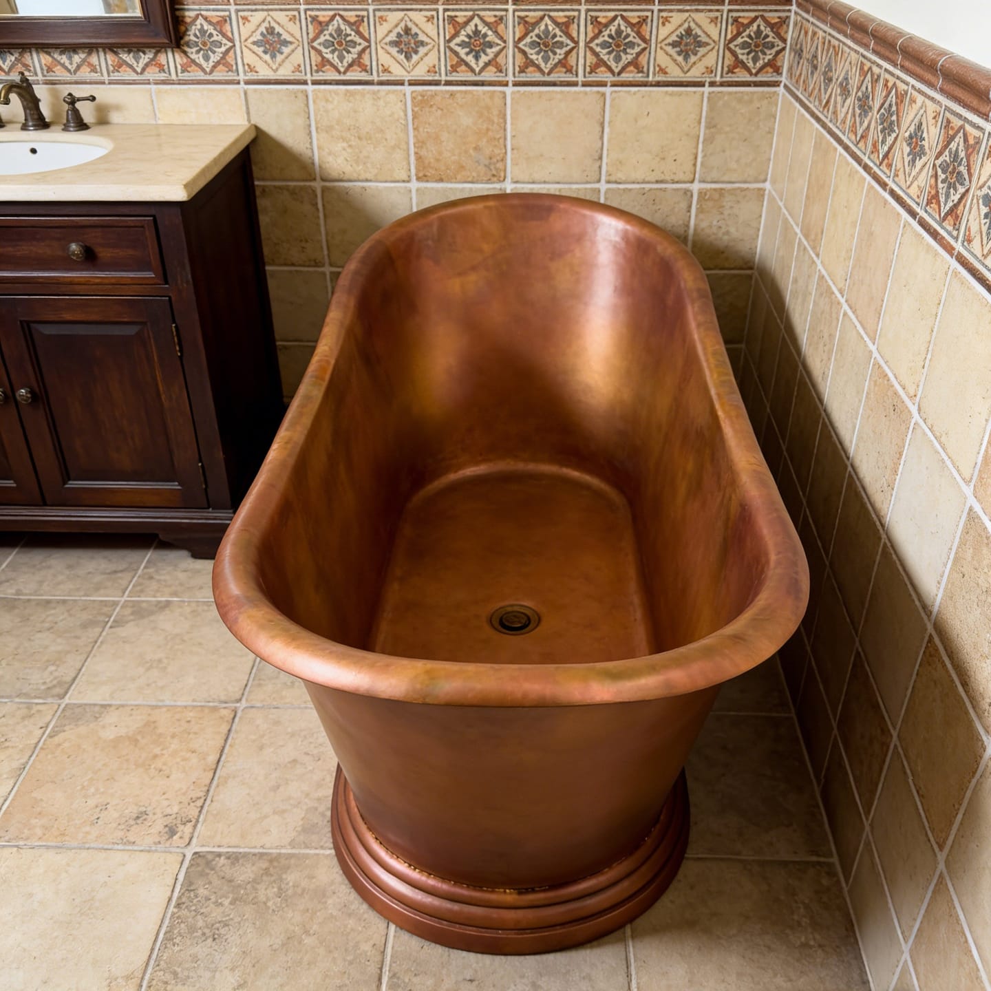 Customer photo review of Elite Double-Slipper Pedestal Copper Freestanding Bathtub ECP-13