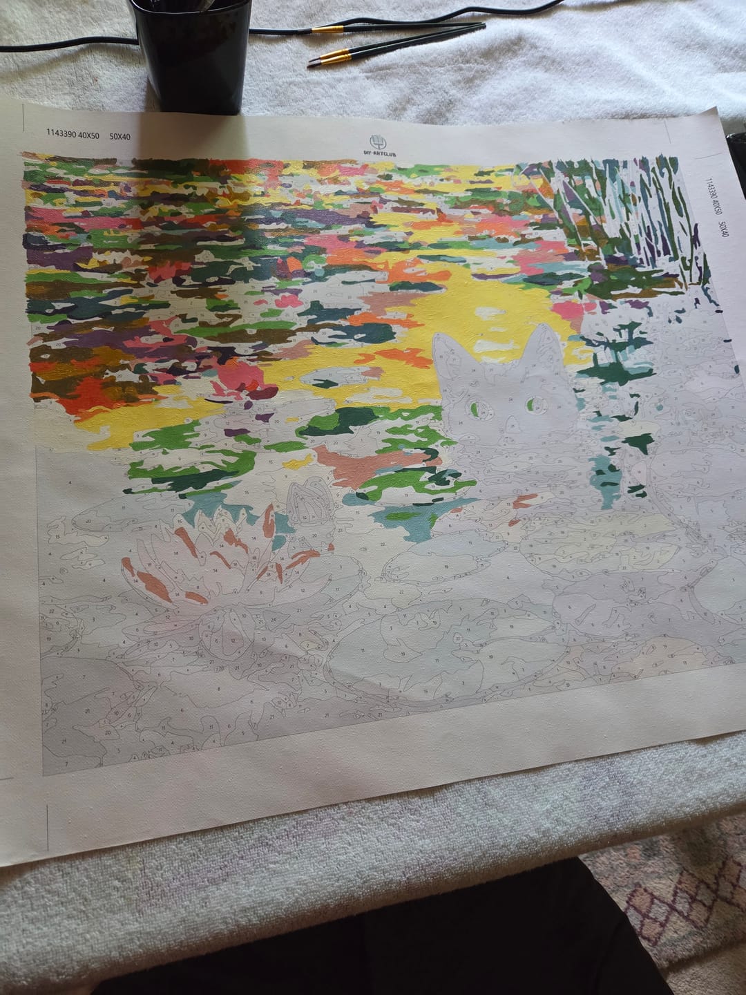 Customer photo review of A Water lilies cat | Paint by Number