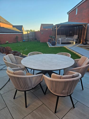Customer photo review of Bali 6 Seater Round Ceramic Glass Dining Set with Bali Rope Chairs