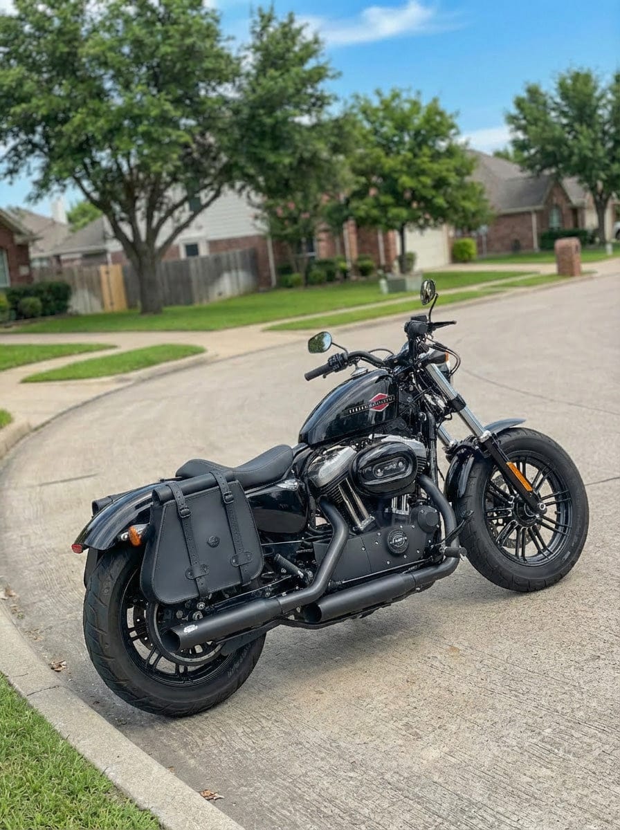 Customer photo review of 35L - Ghost Large Roll-Top Shock Cutout Saddlebags For Harley Sportster Forty Eight XL1200X