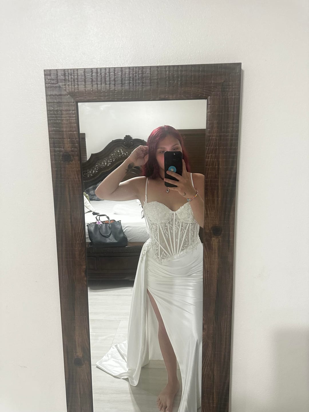 Customer photo review of Ladivine CD868W Long Fitted Satin & Lace Bridal Dress