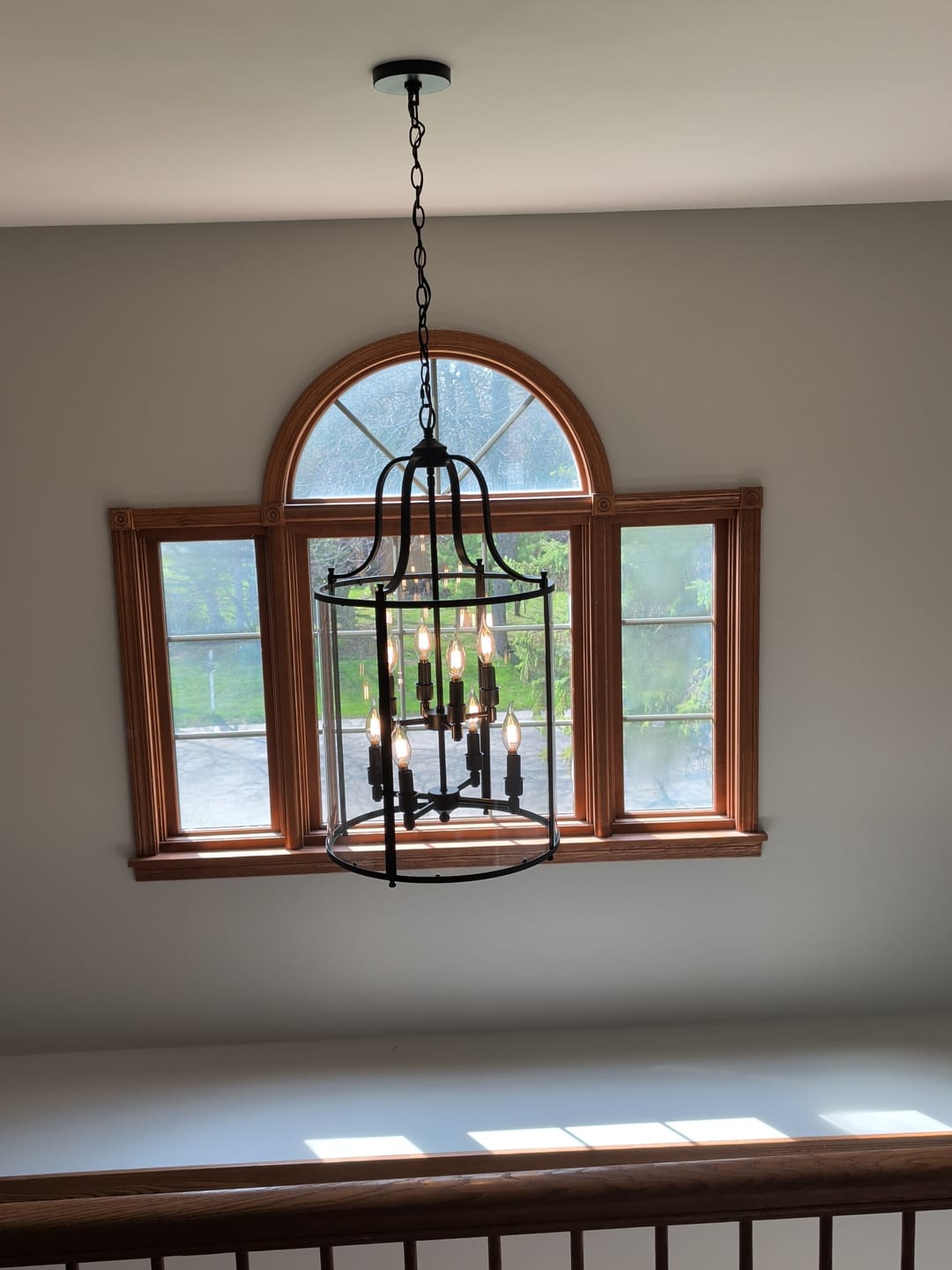 Customer photo review of Farmhouse Wide Clear Glass Cylinder Cage Pendant