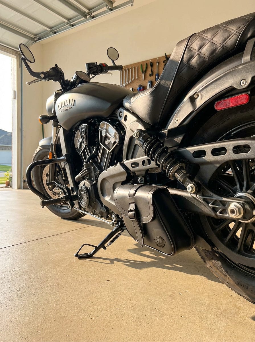 Customer photo review of 2L - Bullet Indian Scout Leather Motorcycle Swingarm Bag (Left Only)