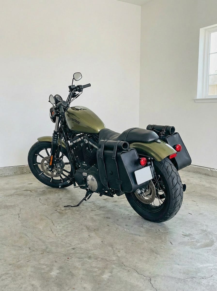 Customer photo review of 35L - Ghost Large Roll-Top Shock Cutout Saddlebags For Harley Sportster 883 Iron XL883N