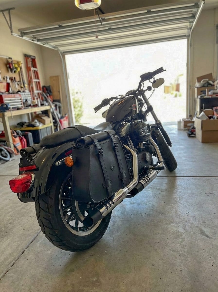 Customer photo review of 35L - Ghost Large Roll-Top Shock Cutout Saddlebags For Harley Sportster Forty Eight XL1200X