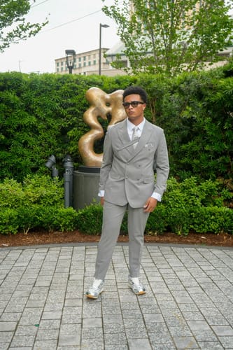 Customer photo review of Men's 2-Piece Collar with Decorative Stripe Gray Casual Suit