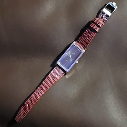Customer review photo of a red lizard leather watch strap