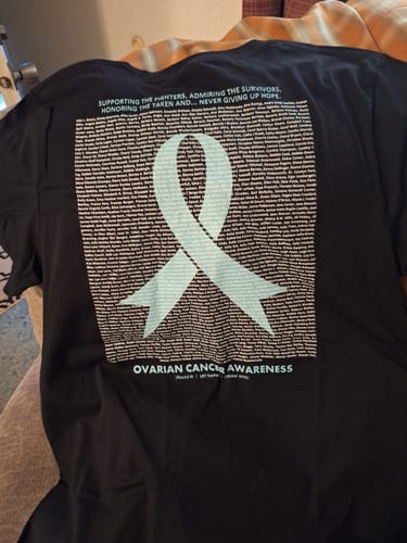 Customer photo review of Ovarian Cancer - Round 1 (Unisex Staple T-Shirt | Bella + Canvas)