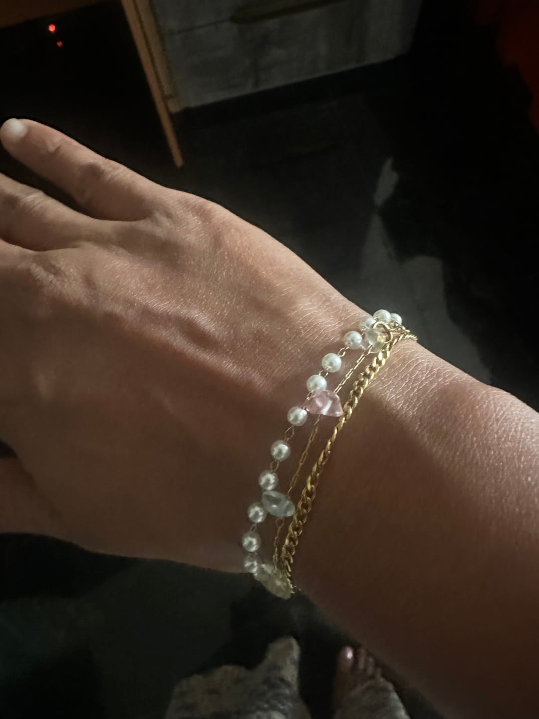 Customer photo review of Minimalist Pearl Three Layered Bracelet