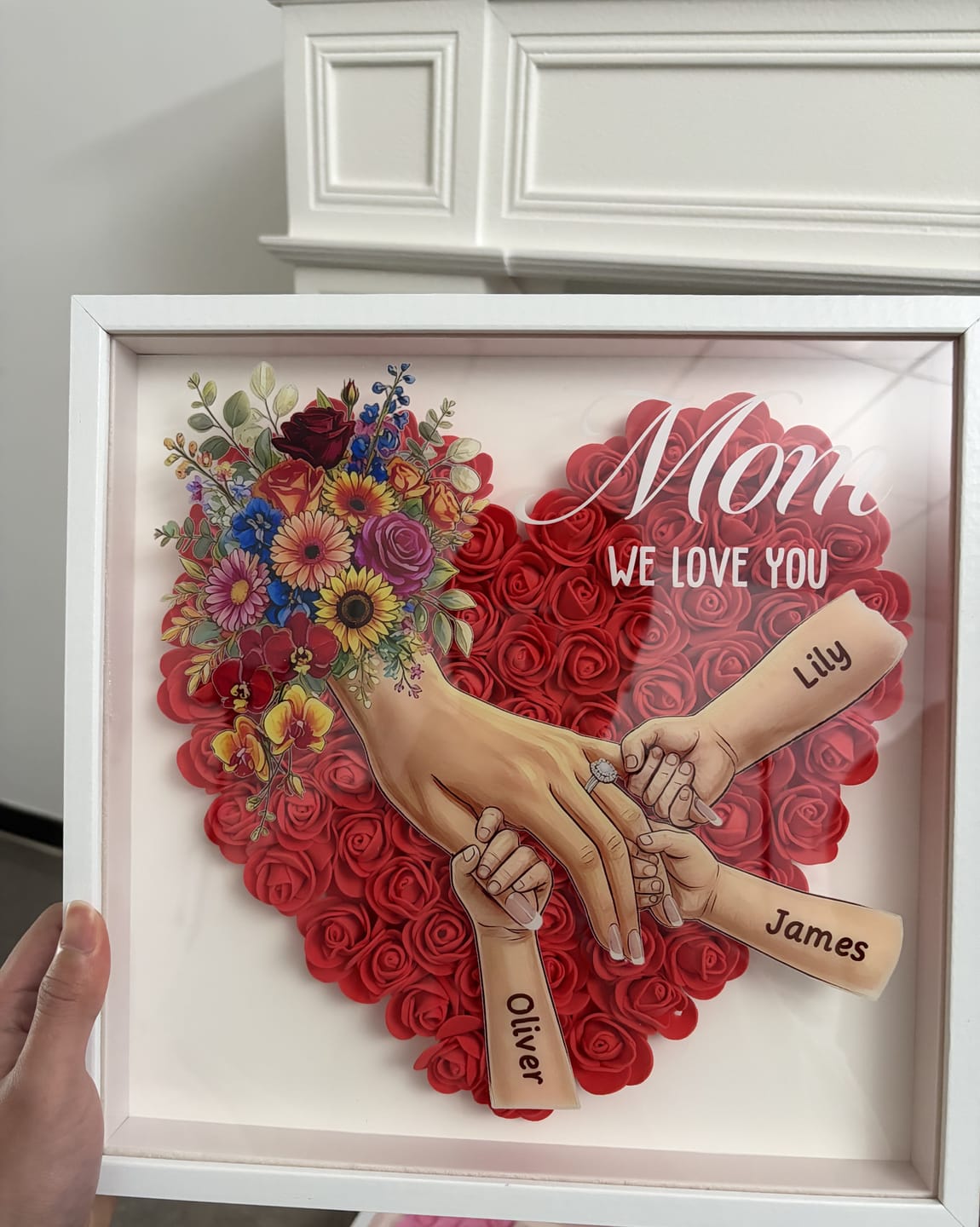 Customer photo review of Personalized Mom Holding Hands Shadow Box-Mother's Day Flower Frame